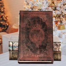 Decorative Book Box Vintage Fake Book Brown Faux Leather Embossing Book Stora...