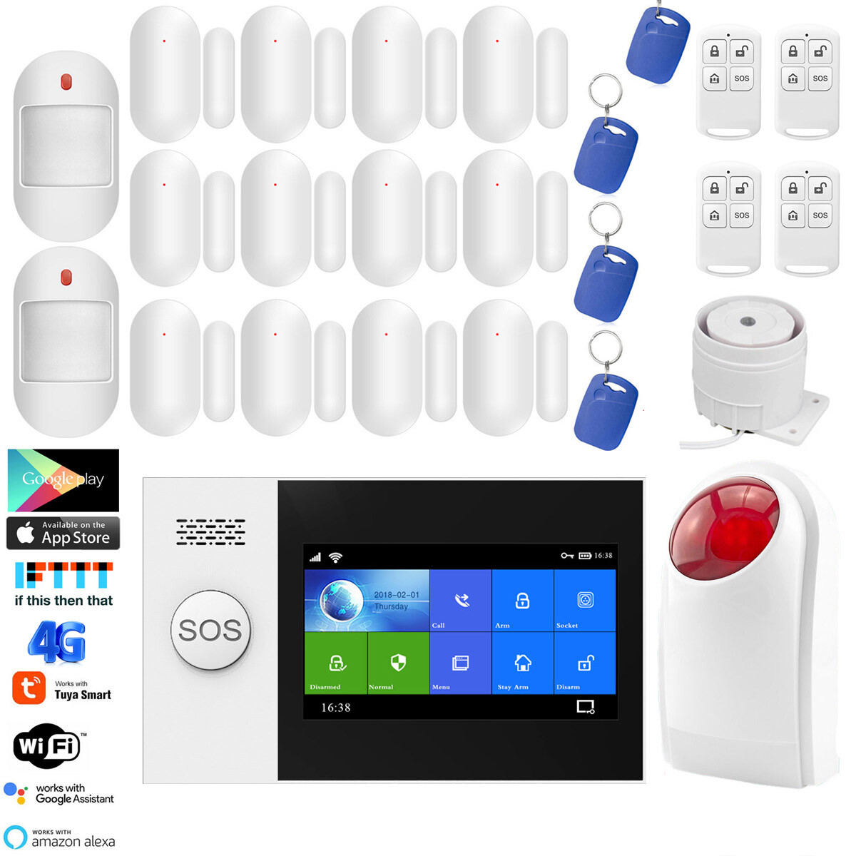 X66 Tuya APP WiFi 4G IP Wireless Home Burglar Security Alarm System+Strobe Light