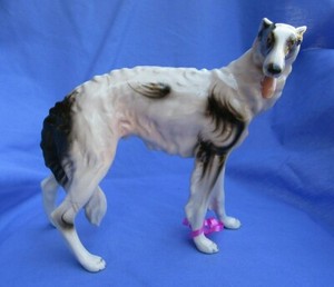BORZOI 11" KERAMOS AUSTRIA BLACK/WHITE DOG figurine marked 1950s