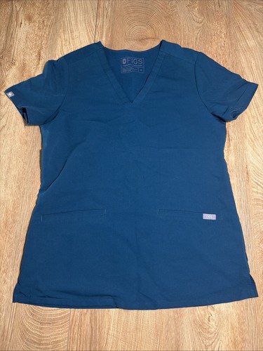 FIGS Womens Tech Top XS Caribbean Blue V-Neck Pocket Scrubs
