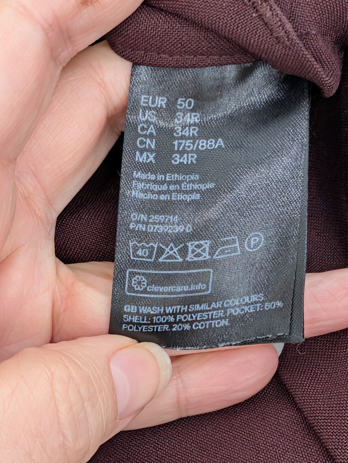 H&M Women's Pants Size 34R Skinny Fit Dark Burgundy thumbnail 3