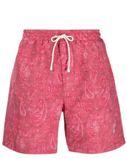  580 Brunello Cucinelli NWT Mens Pink  White Paisley Logo-Embroidered Swim Shor