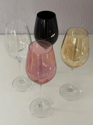 Diamanté Weingläser Neu in OVP 4er Set Rosa, Schwarz, Bernstein, Klar Kristall Verzierung