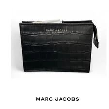 NWT Authentic MARC JACOBS MJ Black Grind Croc Embossed Leather Cosmetic Pouch