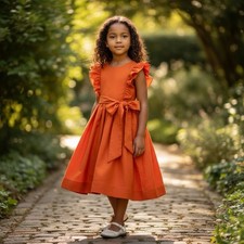 SALE! LuLu BeBe Vintage Girls Dress with Flutter Sleeves Orange NWOT Size 6/7