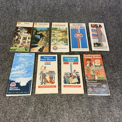 Lot of 9 Vintage Petroleum Companies Road Maps Shell Gulf Standard Exxon Enco