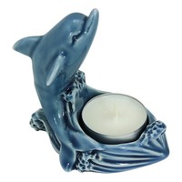 Teelicht - Delfin Aus Steingut Lackiert 9 X 10 Cm Blau Sea-Club