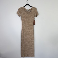 NWT Forever 21 Contemporary Tan Marled Maxi Dress Short Sleeve Stretch Bodycon