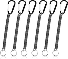 6Pcs Black Fishing Lanyards Heavy Duty Retractable Coiled Lanyard Spring Coil