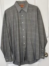 Sette Ponti Men's L Check Dress Shirt Gray/Black/White 100% Cotton Long Sleeve