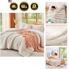 Beige Full Comforter Sets, All Season Ultra Soft Down Alternative Bedding - 3...