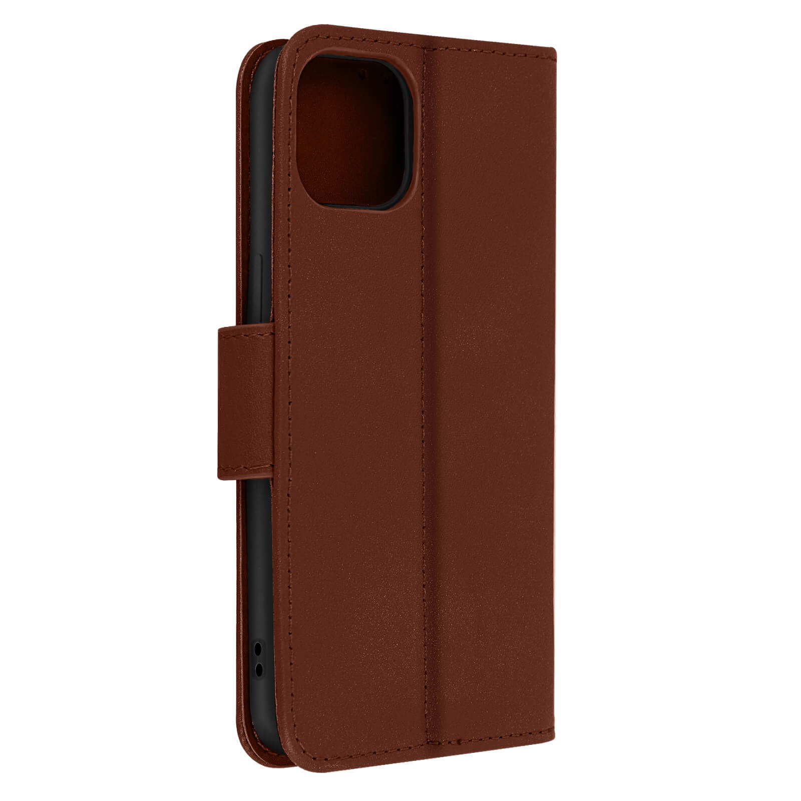 Coque à rabat iPhone 14 Plus étui cuir de vachette marron de luxe