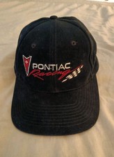 VINTAGE Pontiac Racing Black Adjustable Snap Cap Hat / Hot Rods Plus