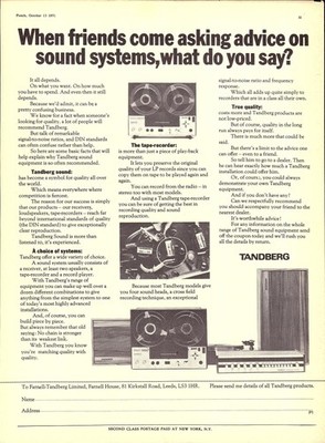 Vintage 1971 Werbung für TANDBERG HiFi Soundsysteme Original Print Ad Ephemera