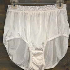 Hanes Brief Panty 7 White Nylon Lace Trim Satin Shine High Rise Sissy Panties