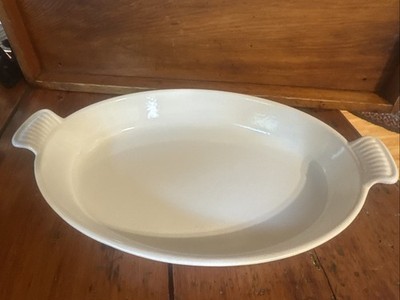 LeCreuset 36 White Enameled Cast Iron Au Gratin Baking Pan 14 x 10 1/2 x 2 Inch