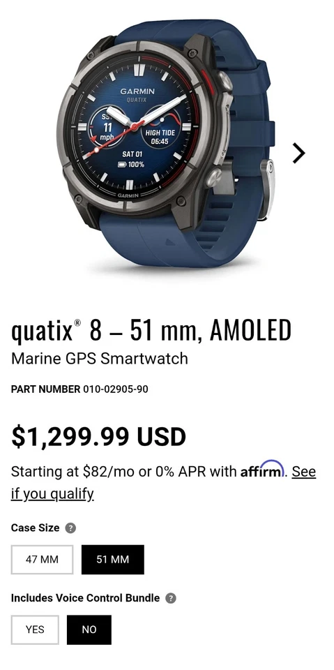 Garmin Quatix 8 51mm Reloj GPS Náutico Marino AMOLED Azul (010-02905-90) - ¡NUEVO! Foto 2 de 4