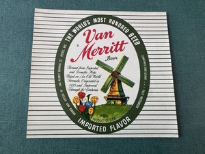 Van Merritt Brewing Beer Bottle Label Potosi Wis Wisconsin Unused 32oz Quart Old