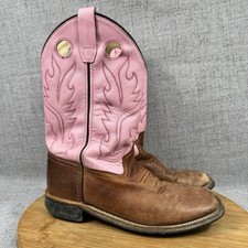 Old West Cowboy Boots Youth Size 5 Pull On Leather Western Riding Pink Brown