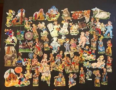Vtg Lot Of 56 German Victorian Die Cut Scraps Children & Animals GLANZBILDER 