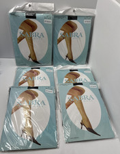 6pk Sabra Pantyhose Womens B Off Black Sheer Leg Reinforced Panty Toe Nylon Hose