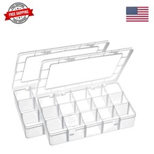 15 Large Grids Plastic Organizer Box with Dividers, 2 Pack Clear Compartment ...