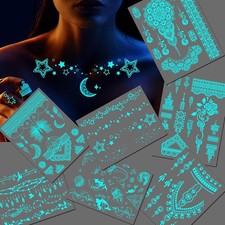  Free Duty Tax Glow In The Dark Tattoo 7 Sheets for Women Girls, UV Blackli