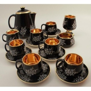 Vintage Prinkmash pottery coffee set cups saucers sugar pot and milk jug