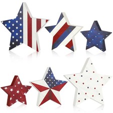 4th of July Wooden Star Decorations Set of 6 Red White and Blue Home Decor