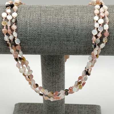 Sajen Pink Necklace Mother of Pearl Multi Colored Beads Floral Clasp Vintage 18''