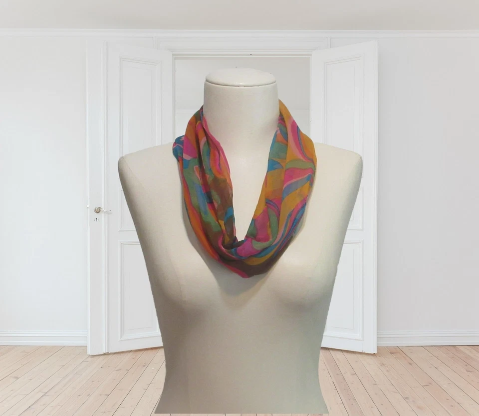 Lote de 3 piezas de bufanda infinita capucha cuello crepé rayón retro vintage años 70 Japón Foto 2 de 4