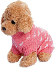 Pink Dog Sweater   Heart Knit Warm Soft Pet Clothes for Dogs  Cats M 