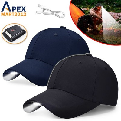 Baseball Cap with LED Light USB Rechargeable for Outdoor Fishing ...