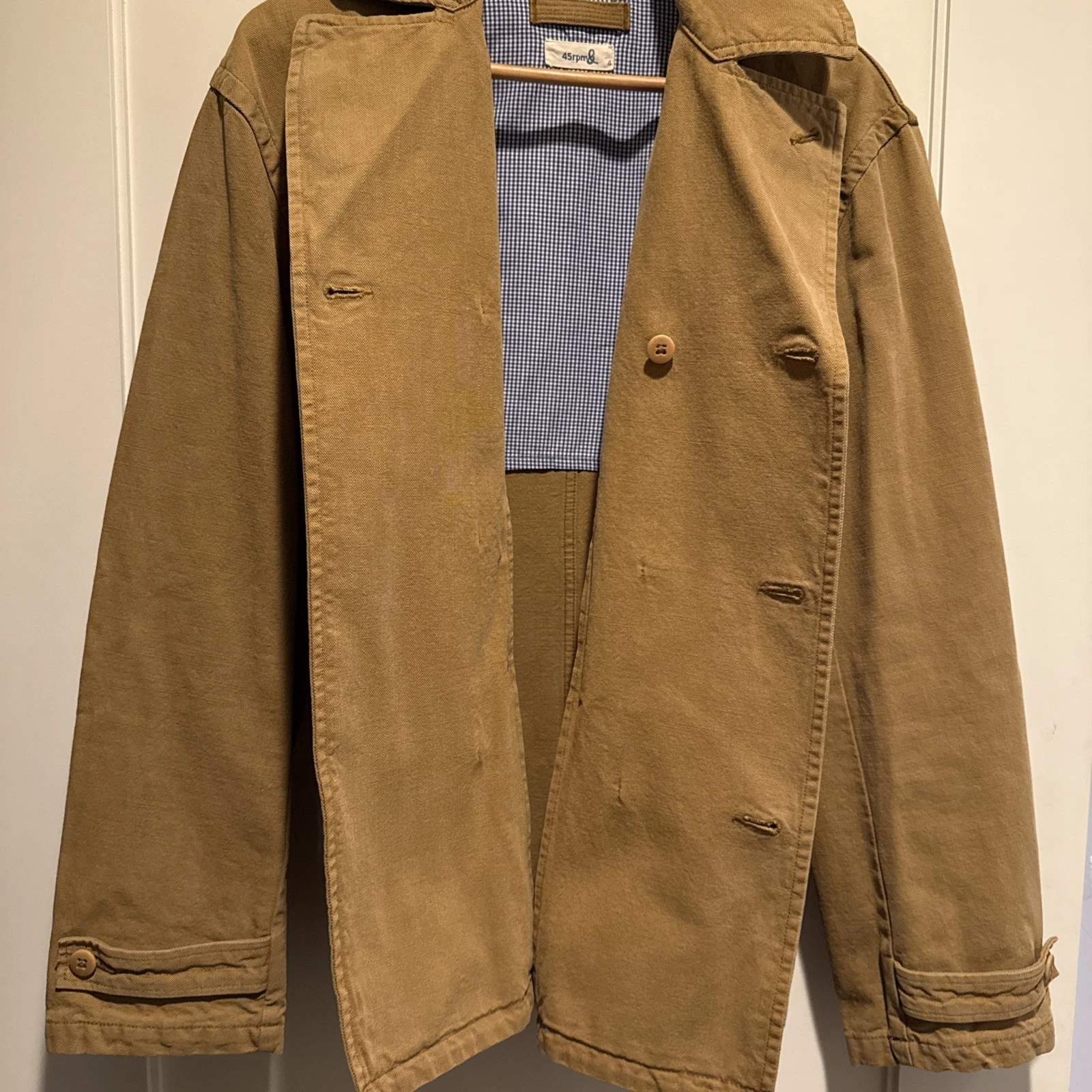 45R Mens Garment Dyed Double Breast Chore Jacket Hopsack Canvas Made in Japan L image 7