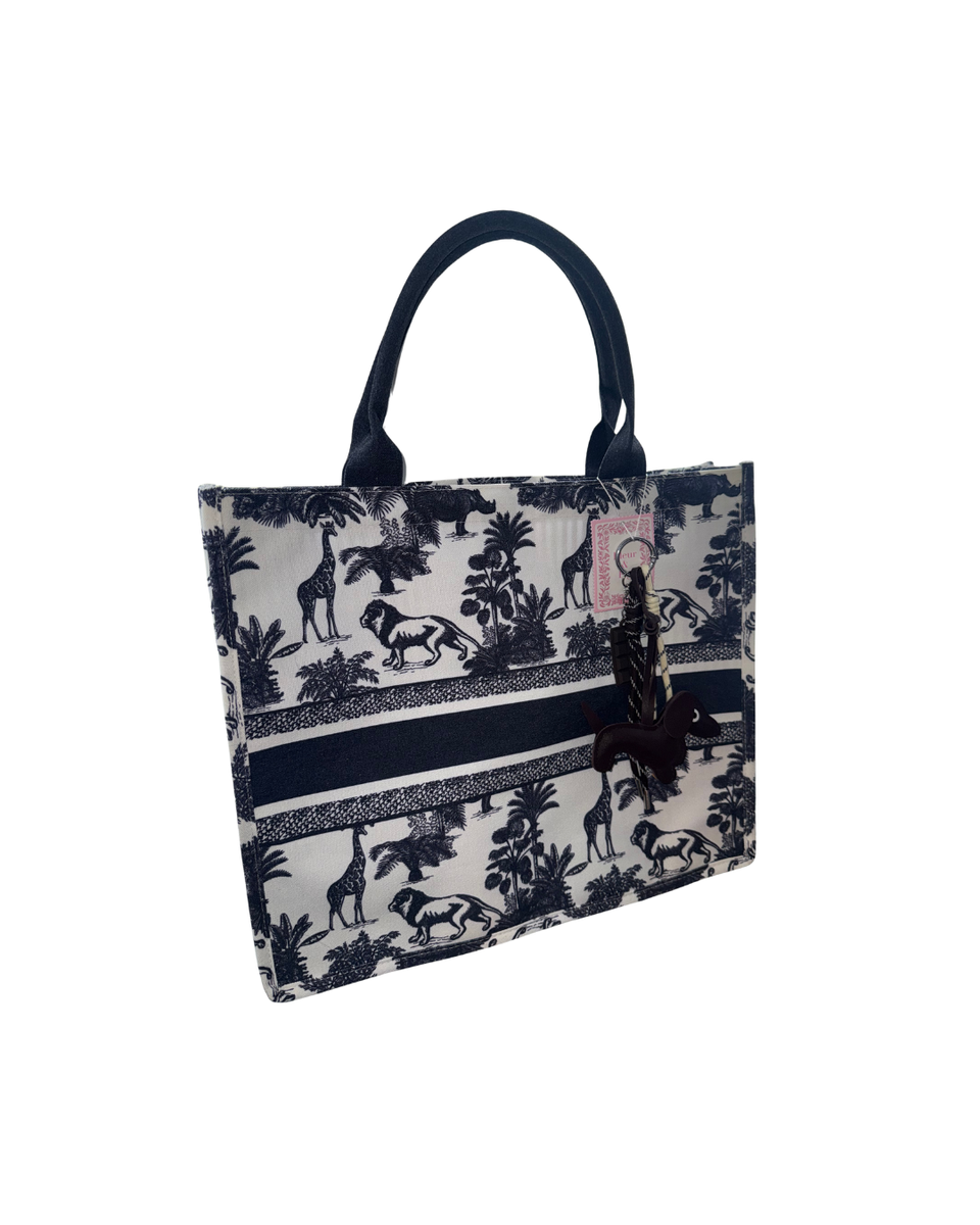 Fleur & Fig Tote Gina Concepts Navy Blue and White Safari Print