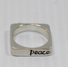 Sterling Silver Ring With 14K Gold Size 6.5 Peace Dove Square Vintage #0101