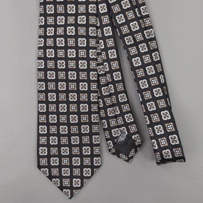 BOSS Hugo Boss Tie Mens Black Silk Geometric Jacquard Made Italy Necktie Skinny