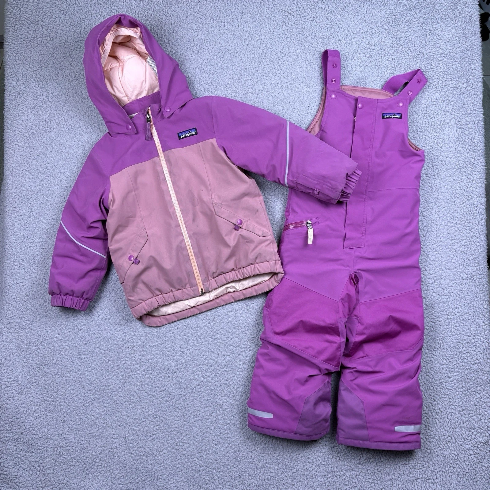Patagonia Jacket Snowpants Kids 4T Pink Snow Pile Two Piece Set Bib Coat