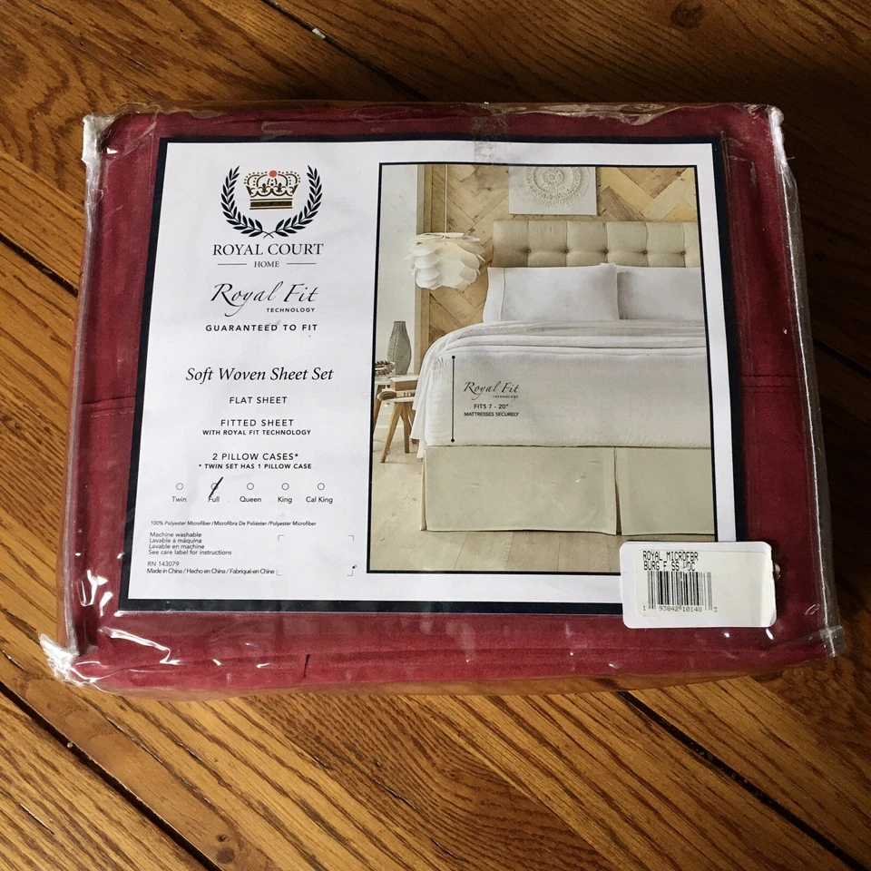 Juego completo de sábanas de microfibra Royal Court vino tinto Borgoña. POLSILLOS PROFUNDOS Royal fit. Foto 2 de 4