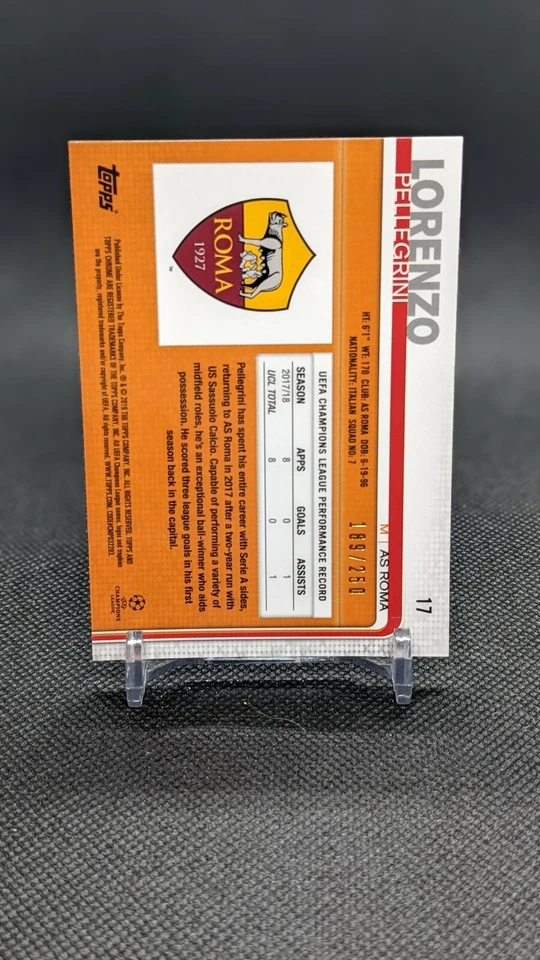 2018-19 Topps Chrome UCL Lorenzo Pellegrini /250 Purple Refractor #17 AS Roma - Image 2 of 2