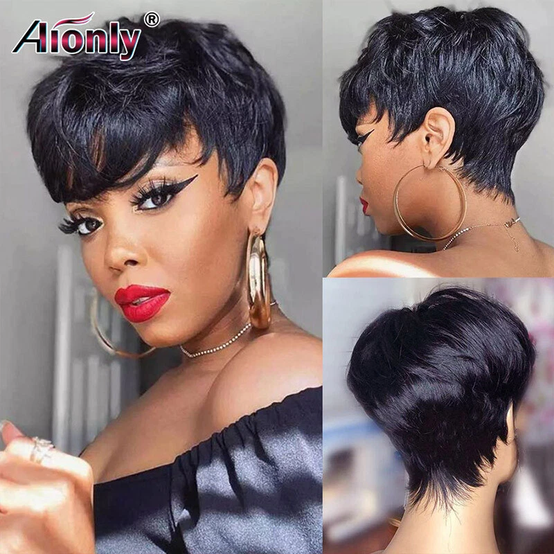 Natural Short Wigs Synthetic Hair Pixie Cut Women Wig Afro American Full Wig US