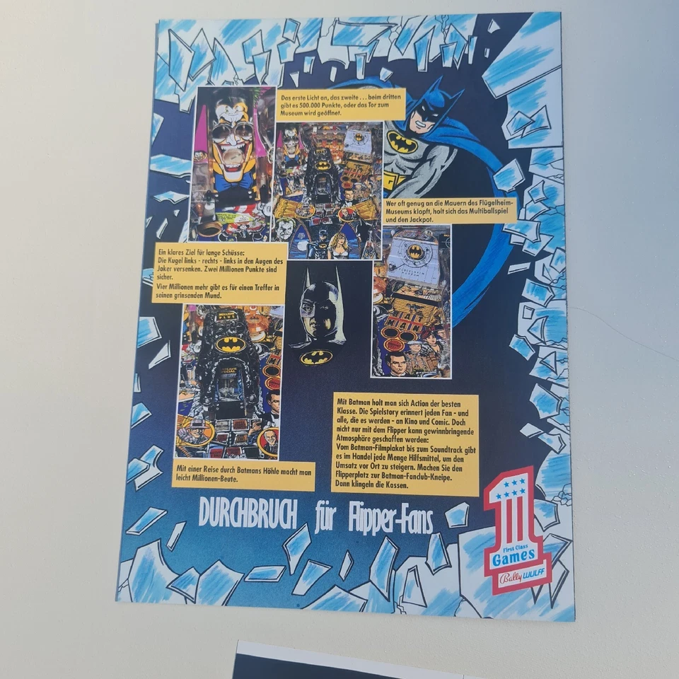 Bally Data East Batman Pinball Flyer Flipper Werbeflyer Promo mit Aufkleber - Bild 4 von 4