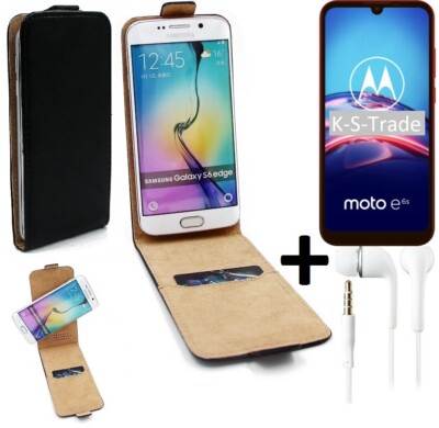 360° Schutz Hülle für Motorola E6s + Kopfhörer Flip Case Universal schwarz K