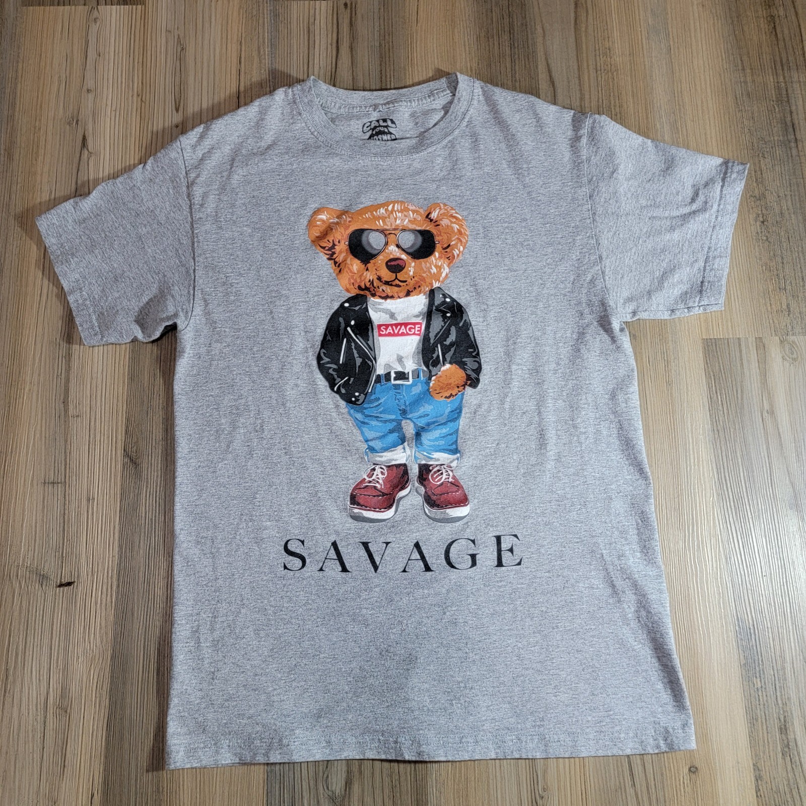 Call Your Mother Unisex Size Lg Teddy Bear Gray Savage  Short Sleeve T Shirt