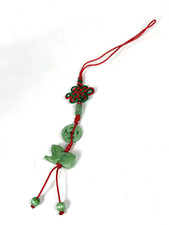 Hand Carved Natural Jade Chinese Zodiac Dog Pendant Knotted CellPhone Car Charm