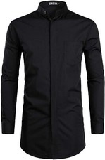 ZEROYAA Men's Hipster Slim Fit LS Mandarin Collar Shirt w/ Pocket XL UNWORN
