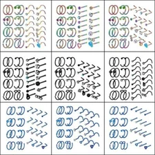 32pcs Nose Hoop Rings L-Screw Bone Studs Surgical Steel Piercing Jewelry Set 20G