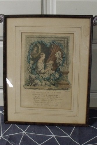 1781 MARIE ANTOINETTE WITH HEIR TO THRONE ANNOUNCEMENT HAND TINTED LITHO