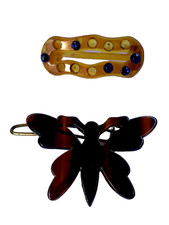 France Hair Plastic 80's Retro Barrette Butterfly Faux Tortoise Shell Lot-2