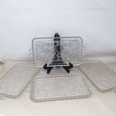 4 Pc Glass  Luncheon Set Dessert Hors d'Oeurves Sandwich Mid-Century w/ Circles